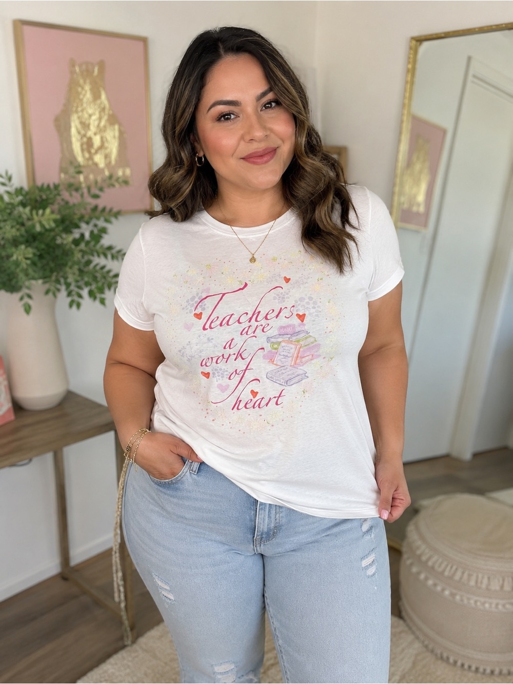 Jerry Leigh Teacher Graphic Tee Girls XXL XXG 20 White Cotton Work of Heart